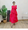 Spring Ruffles Pleated Dress Women Round Neck Flare Sleeves Loose Chic Long Length Female Party Clothes 2DA3391