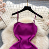 Chic Pearl Design Knitted Women Dress Sexy Wrap Hips Bodycon Party Dress Basic Fall Streetwear Outfits Vestido