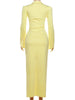 Sexy Maxi Dress Women Shoulder Padded Zip Wrapped Bandage Long Sleeve Slit Elegant Solid Office Simple Skinny Bodycon