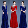 Middle-Aged Mother Golden Velvet Dress Women Autumn Party Dresses Lady V-Neck Temperament Long Dress Female Vestido