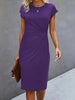 Women's casual dress tight dress front knot round neck medium-long dress basic daily wear