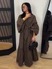 Navy Blue Bubble Tie Waist Maxi Dress Loose Flared Long Sleeve Spring Modest Women Shirt Dress Elegant Lady Vestidos