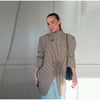 Chic Plaid Women's Blazer Jacket Stand Collar Full Sleeve Single Button Female Coats Spring Casual Commute Lady Outwear