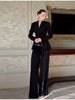 Black Blazer Jacket Pant Sets Chic Double Breasted Slim Waist Suit Coat Wide-leg Suit Trousers Spring Lady Party Outfits