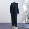 Chic Solid Stand Neck Blazer Jacket Pant Set Women Full Sleeve Shoulder Pads Coat Wide Leg Pants Autumn Commute Outfit