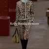 Vintage Wild Leopard Pattern Tweed Woven Jacket Women Fall Winter Edge Crochet O-neck Gold Buttons Long Sleeve Chic Coat