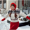 Contrast Skiing Jacquard Sweater For Women Elegant Long Sleeve Zipper Knitted Cardigan Jackets Street Lady Chic Outerwear