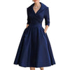 Women Wedding Guest Dress Turn Down Collar Pocket Mid-Length Evening Party Dress Cocktail Midi Swing Dresses SZE-ST25121