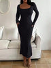 Women's Solid Long Sleeve Bodycon Dress, Chic Basic Minimalist Causual Scoop Neck Long Dress, Womenswear