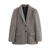 Women Plaid Shoulder Pad Jacket Shorts Set Casual Stand Collar Full Sleeve Belted Buttons Blazer Suit Lady Daily Street Outfits