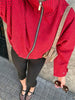 Ladies High Street Casual Chic Red Autumn Winter Women Jacket Outfits Plaid Stand Collar Zipper Loose Bomber Jacket Coat Female