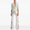 High Street Designer Runway Suit Set Women's Brilliant Digital Printed Jacket Flare Pants Suit 2pcs