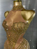White Golden Color Women Sexy Off the Shoulder Shining Sequins Beading Bodycon Mid-calf Dress Birthday Photoshoot Stage Wear