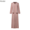 Women 2 Piece Pant Sets Minimalist V-Neck Long Sleeve Blouses and Wide Leg Pants Suits Commuting Woman Outfits