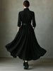 Women's Black Textured Maxi Dress with Stand Collar, Button Placket, and Matching Belt