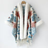 Plus Size Women's Poncho Knitted Cashmere Shawl Coat Warm Autumn Winter Lady Pashmina Wrap with Fur Collar Cozy Wool Scarf Cloak