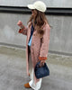Women Plaid Long Windbreaker Chic Lapel Single Breasted Pocket Loose Jackets Lady Daily Commuting Street Outerwear