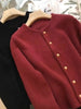 Crew neck 100 pure cashmere cardigan small fragrant coat women's spring and autumn loose wool knit sweater