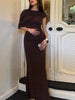 Irregular Ruched Sexy Maxi Dress For Women Elegant Autumn Inclined Shoulder Pleated Club Party Long Dresses Female