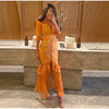 Elegant Ruffle Women's Long Dresses V Neck Half Sleeve Button Waist Cinching Pleated Dress Spring Lady Party Robes