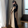 Women Autumn Winter Double-faced Polyester Blends Long Style Elegant Patchwork Woolen Overcoat High Street Slim Sashes Outerwear