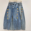 Chic Y2K Style Metal Decoration Washed Blue Women's Stacked Jeans Pants For Woman Clothing Wide Leg Vintage Denim Trouserso