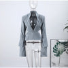 Sexy Deep V-neck Woolen Jackets Women's Hollow Up Waist Split Flare Long Sleeves Metal Buckle Coat High Street Jacket