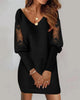 Dresses For Women Sexy V Neck Mesh Lace Sleeve Loose Dress Spring Autumn Casual Elegant Office Ladies Dress Robe Femme