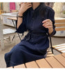 Spring Autumn Single Breasted Women's Shirt Dresses Sashes Stand Collar Korean Casual Straight Dress Female