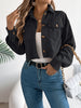 Autumn Winter Crop Jacket Woman Casual Pocket Single Breasted Long Sleeve Lapel Khaki Pink Valentine's Day Corduroy Coats