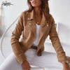 Autumn Winter Long Sleeve Cowboy Wind Handsome Women Jacket Vintage Brown Color Slim Boyfriend Style Suede Jacket Coat 17079