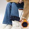 Winter Women's Warm Fleece Jeans Vintage Slim Flare Pants Elastic Korean Female Plush Velvet Thermal Denim Trousers