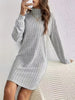 Cozy Casual Turtleneck Dress for Women - Long Sleeve, Ribbed Knit, Mid-Length with Side Stripes - for Fall/Winter
