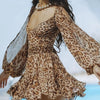 Sexy V-Neck Women Long Sleeve Mini Dress Stylish Hollow Out Lace Up Pleated Vestidos Casual Holiday Waist Tight Slim Solid Dress