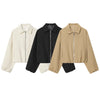 Women's Puffer Jacket Autumn Puff Beige Crop Coat Zip Up Oversized Jacket Plus Size Long Sleeve Tops Loose Outerwears