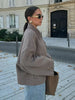 Casual Solid Single Breasted Wool Jacket Women Chic Lapel Long Sleeve Pleated Pocket Loose Coats Autumn High Street Overcoat