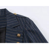 Slim Fit Women Striped Cropped Suit Jacket Notched Lapel Double Breasted Metal Buttons Vintage Military Blazer Fall Outerwear