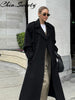 Casual Woolen Women Coat Doube-Breasted Turn-Down Collar Long Sleeve Female Coats Autumn Winter Chic Lady Outwear