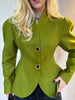 Women Elegant Peplum Blazer Olive Green Slim Fit Flared Hem Jacket Vintage Puff Sleeve Office Lady Coat