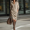 Autumn Winter Long Sleeve Knitted Dresses For Women Button Design Long Sleeve Lady Office Dress Women Elegan Party Dress