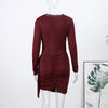 Sexy Pleated Ribbon Short Dress Women Solid Long Sleeve Slim Empire Hip Package Party Dress Spring Night Club Robe