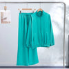 Loose Glossy Satin Solid Sports Jacket Pants Sets Women Stand Zipper Long Sleeve Coats Drawstring Wide Leg Pant Spring Suit