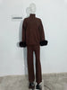 2 Pieces Sets For Women High Neck Loose Sweater With Fox Fur Cuffs Wide Leg Trousers Spring Winter 2DB1757