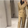 Elegant Stripe Blazer Women Loose Full Sleeve Stand Collar Single Breasted Coats Female Spring Outwear Lady