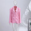 Pinstripe Coat Women's Blazer Turn Down Collar Top Padded Shoulders Fitted Waist Detachable Tassel Straps Spring Woman Clothes