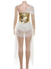 Patchwork Corset Irregular Dress Women Zip Tassel Mesh Ribbon One-Shoulder Birthday Stretch Clubwear Mini Bodycon