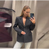 Elegant Shoulder Pad Slim Suit Jackets Women Solid Lapel Long Sleeved Jacket Female Spring Chic Daily Style Outwears Tops