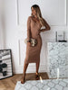 Spring Women's Dress Long Sleeve V Neck Low Cut Thread Tight Party Khaki Basic Long Skirt