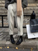 Women Casual Loose Pockets Woolen Suit Pants Autumn Winter High Waist Thicken Korean Ladies Solid Harem Trousers WP49