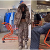 Print Hooded Puffer Coat Set Women Quilted High Neck Full Sleeve Zip Pockets Jacket Wide Leg Pants Winter Warm Sets